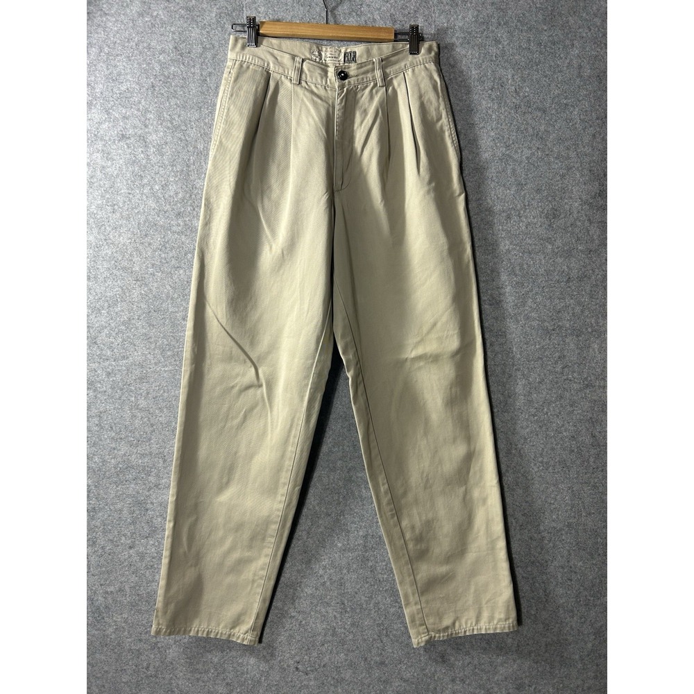 Vintage Gap Men's Easy Fit Pleated Khaki Pants 31x30 Beige Full Leg 90s Chinos